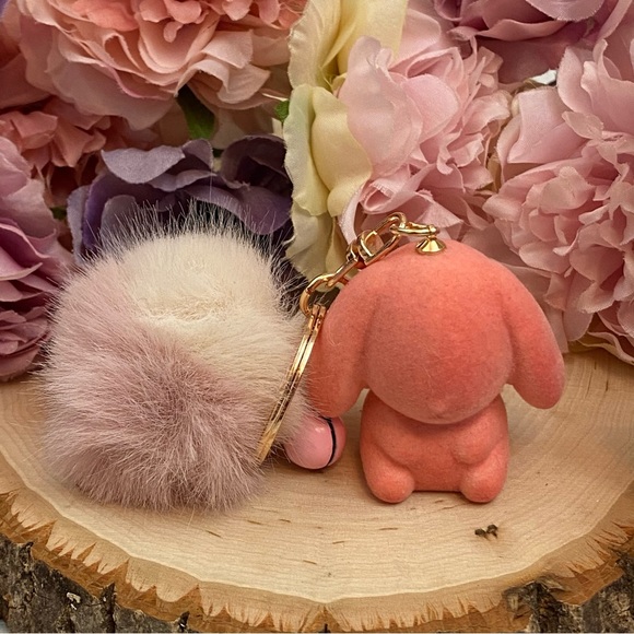 Pink Felt Bunny Charm with Pink Pom Pom Keychain - Picture 7 of 11